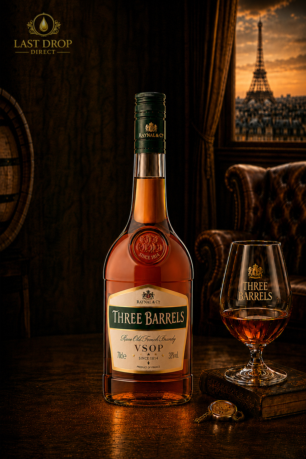 Three Barrels Rare Old French Brandy VSOP
