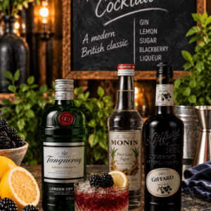 Bramble Cocktail with Tanqueray Gin, Giffard Crème de Mûre and Monin Pure Cane Sugar Syrup
