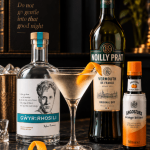 Dylan’s Martini with Gŵyr Rhosili Dylan Thomas Gin, Noilly Prat Dry Vermouth and Angostura Orange Bitters
