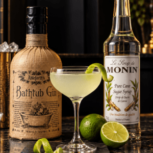 Gimlet Cocktail with Bathtub Gin, MONIN Pure Cane Sugar Syrup and fresh lime