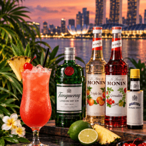 Singapore Sling Cocktail with Tanqueray London Dry Gin, MONIN Triple Sec, Grenadine and Angostura Bitters