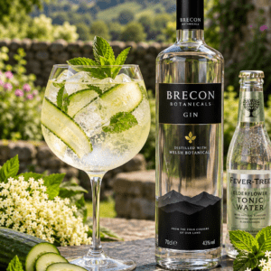 Welsh Garden Spritz with Brecon Botanicals Gin, elderflower tonic, cucumber and fresh mint