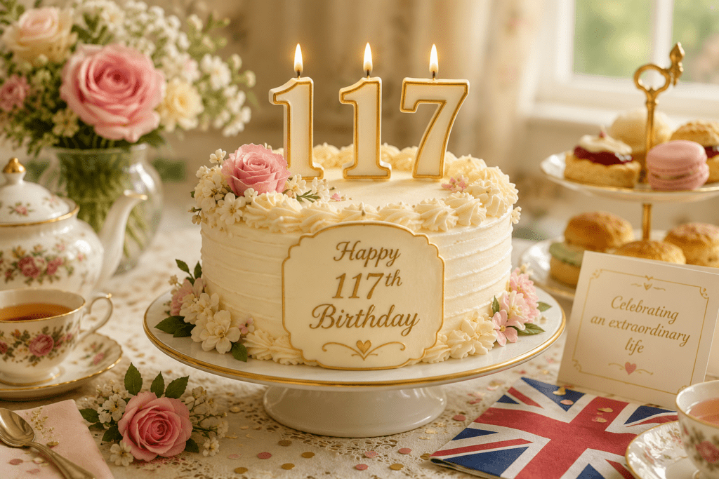 117th birthday cake and afternoon tea celebrating Ethel Caterham