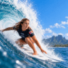 Erin Brooks surfing inside a powerful turquoise wave during competition in Fiji.