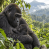 Lulingu, the rescued Grauer's gorilla, with her first baby after returning to the wild.