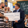 Prisoners from Norton Correctional Facility present a $4,267 donation towards local school meal debt.
