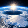 Ozone layer over Antarctica showing signs of recovery as the Sun rises above Earth.
